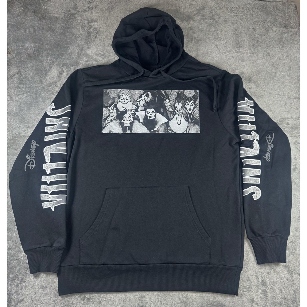 Disney Villains Graphic Hoodie‎ Sweatshirt Black Silver kangaroo Pocket Adult LG